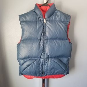 Vintage Montgomery Ward S 36-38 Reversible Down Nylon Puffer Puffy Vest Blue Red